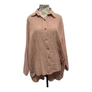 Saga Italy 2X Women's Pink Button-Up Top Linen
